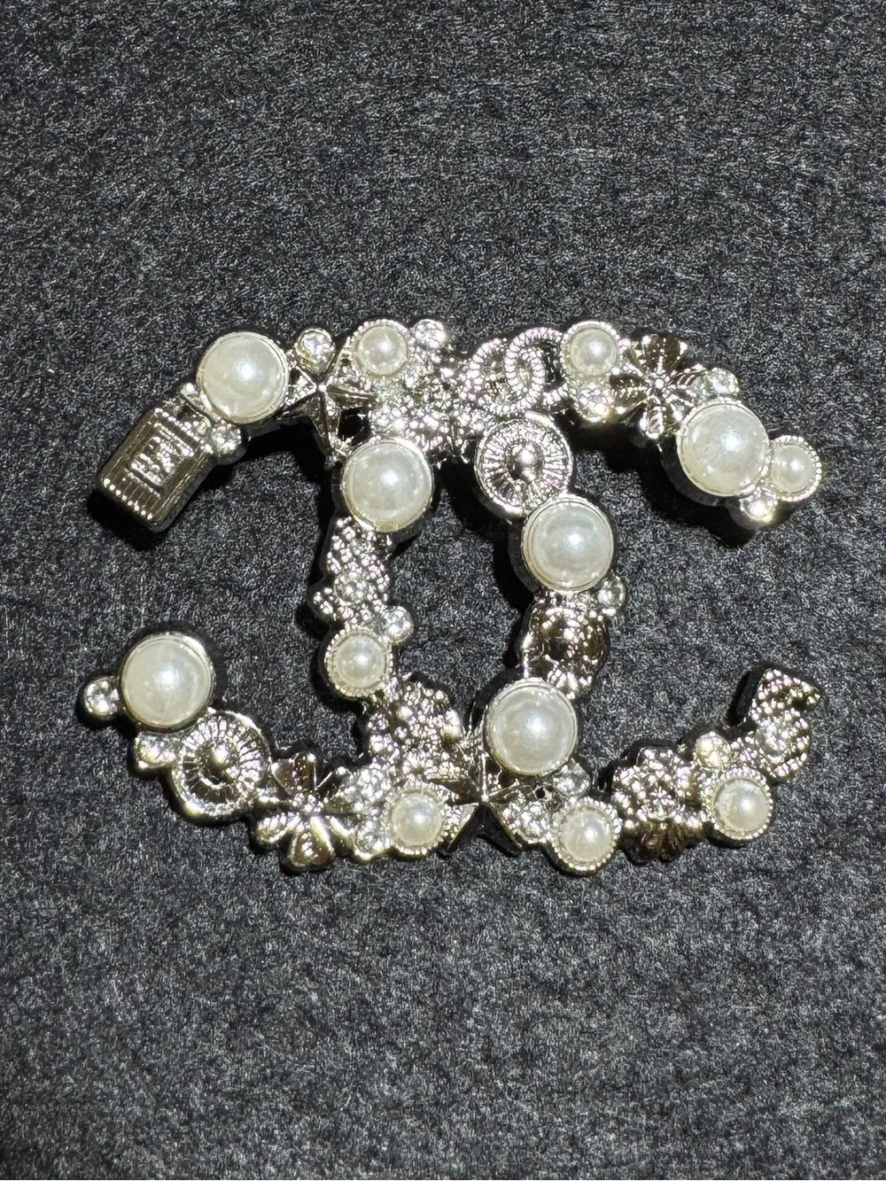 Faux Pearl Floral Letter Statement Brooch